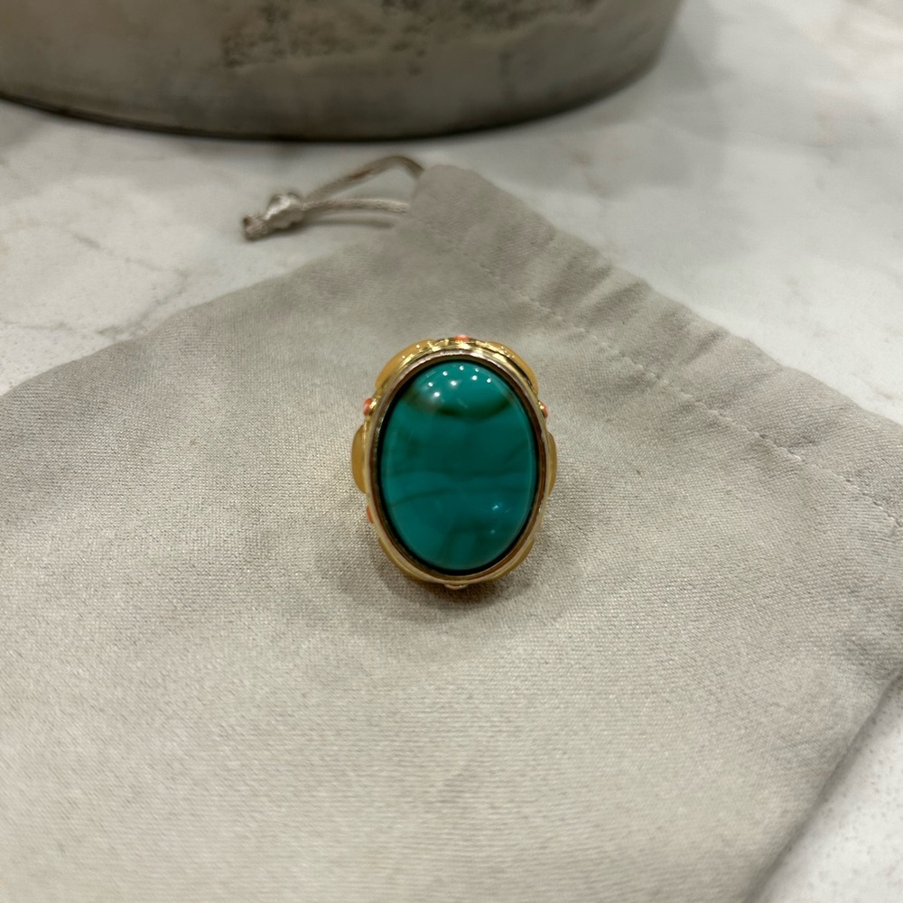 Gold-Tone Turquoise Statement Ring - Bold Blue Ge… - image 2